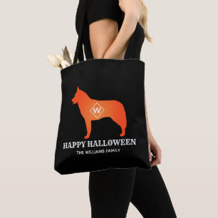 Bolsa Tote Orange Siberian Husky Silhoueen Happy Halloween