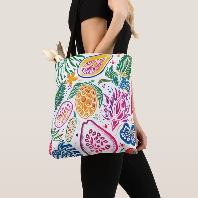 Bolsa Tote Orçamento de padrão de aquarela de frutas tropicai (Close Up)