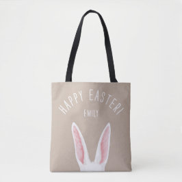 Bolsa Tote Orelhas de Coelho Brancas em Aquarela Com Nome Fel