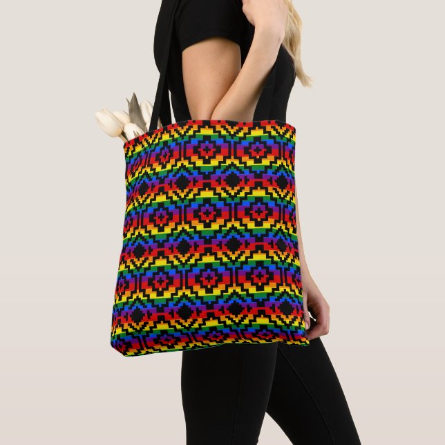 Bolsa Tote Orgulho Arco-íris LGBTQ Geométrico (Close Up)