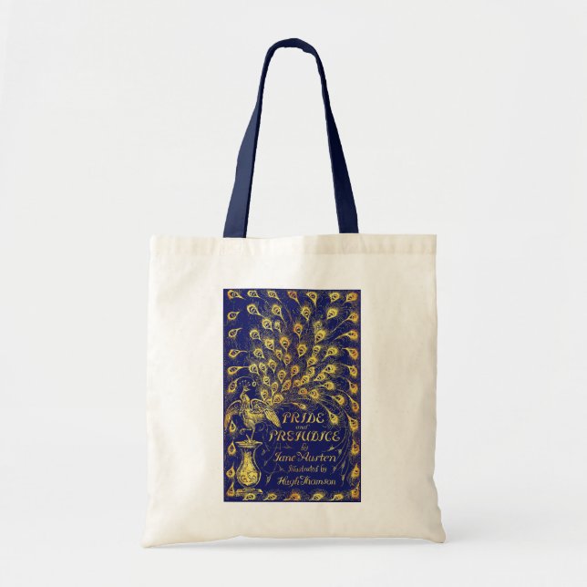 Bolsa Tote Orgulho e Preconceito Azul Dourado Capa de Livro P (Frente)