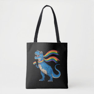 Bolsa Tote Orgulho gay Dino Trex Rainbow Flag Lgbt Ally