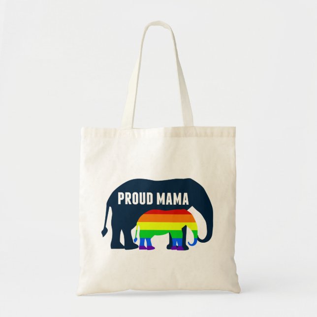 Bolsa Tote Orgulho gay Mãe Orgulhosa Elefante Rainbow LGBTQ (Frente)