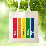 Bolsa Tote Orgulho gay Rainbow<br><div class="desc">Este Saco do Orgulho é decorado com listras do arco-íris e a palavra Orgulho na tipografia da na moda.</div>
