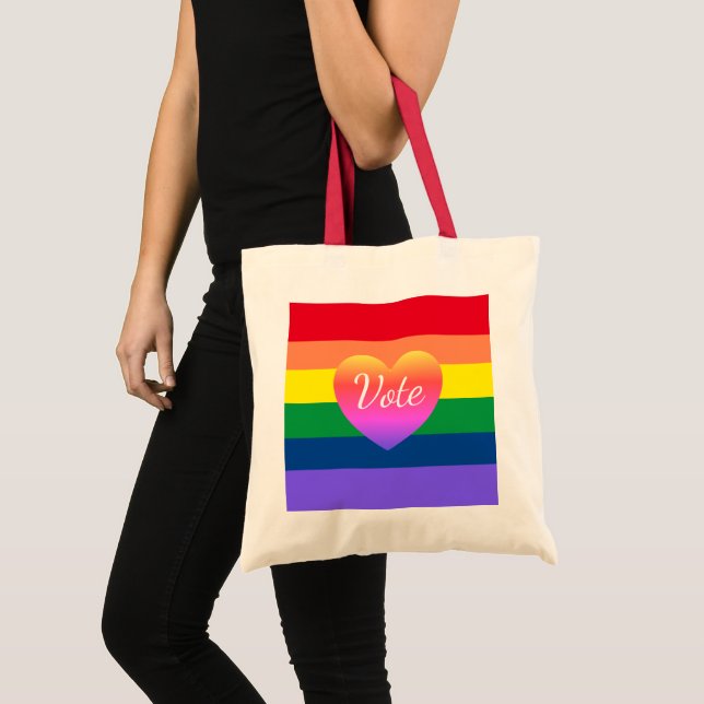 Bolsa Tote Orgulho gay Rainbow Vote LBGTQ 2024 Eleição (Frente (produto))