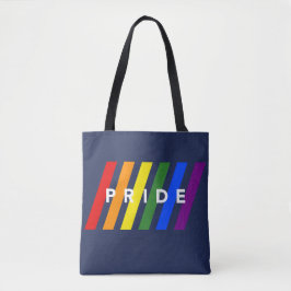 Bolsa Tote Orgulho LGBTQ Faixas Diagonais de Arco-íris em Azu