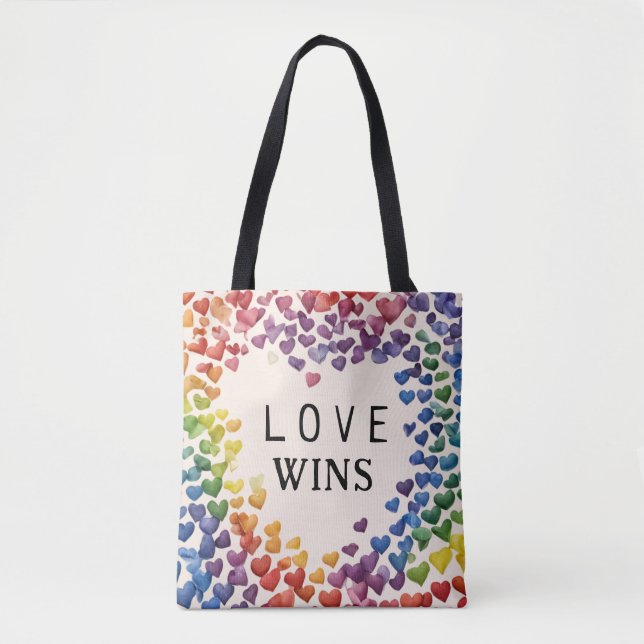 Bolsa Tote Orgulho LGBTQ Gay Love ganha Al Rainbow Heart (Frente)