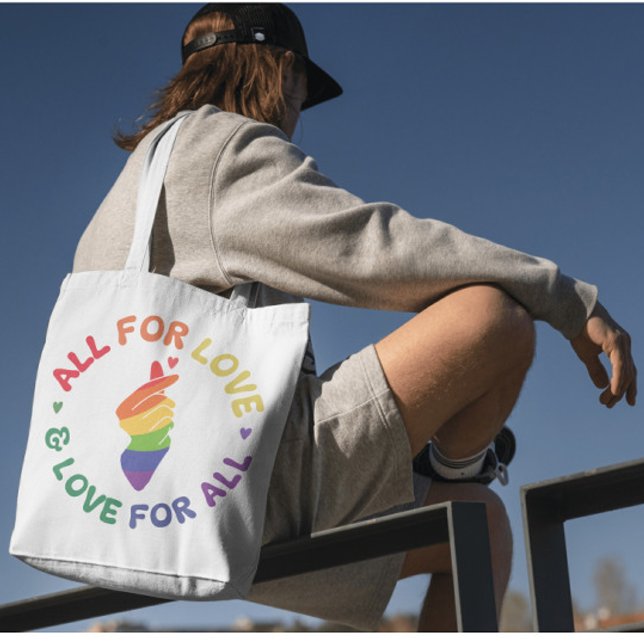 Bolsa Tote Orgulho Rainbow All for Love & Love for All (Criador carregado)