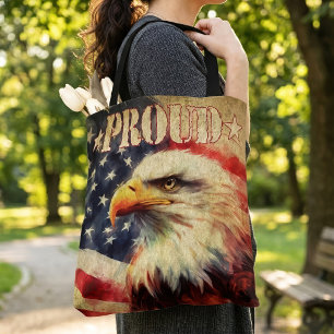 Bolsa Tote Orgulhoso Americano. Águia Careca e Bandeira dos E