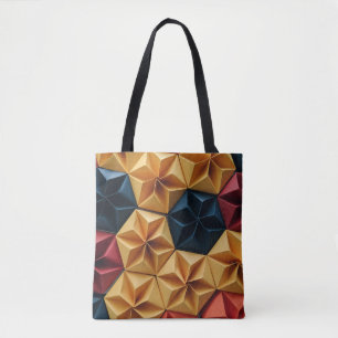 Bolsa Tote Origami de flores vermelha, amarela e azul