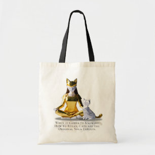 Bolsa Tote Origami Gold Foil Yoga Meditando Mulher-Gato