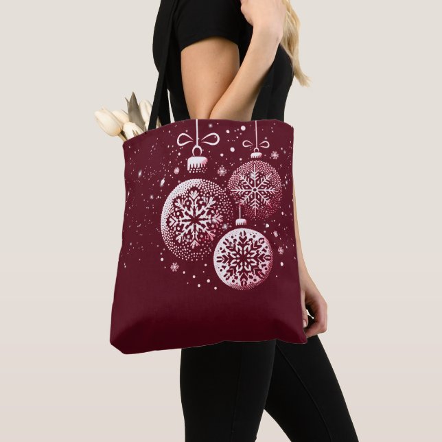 Bolsa Tote Ornações Felizes de Flocos de Neve de Natal (Close Up)
