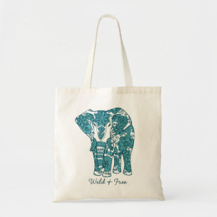 Bolsa Tote Ornamentado de arte de elefante selvagem e livre