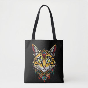 Bolsa Tote Ornamentado Tribal Wildcat com Detai Colorido