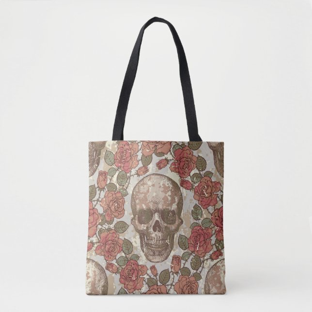Bolsa Tote Ornamento de Hulhas e Rosas Retro (Frente)
