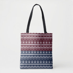Bolsa Tote Ornamento escandinavo em azul, burgundy