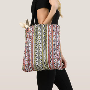 Bolsa Tote Ornamento étnico geométrico azeite e marrom