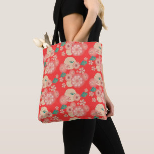 Bolsa Tote Ornamento floral elegante, jardim do pêssego do