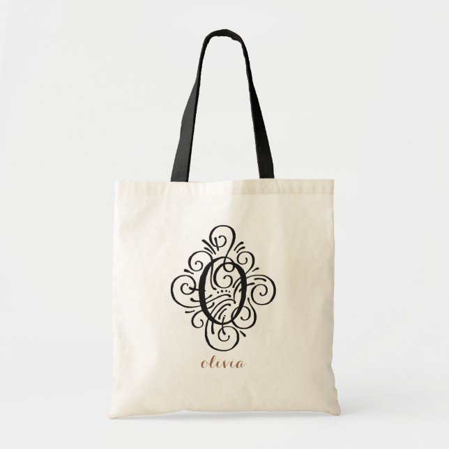 Bolsa Tote Ornamento Monograma Caligráfico Personalizado Inic (Frente)