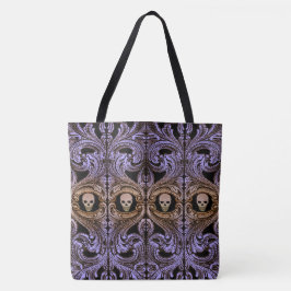 Bolsa Tote Ornamento roxo do gótico com crânio