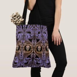Bolsa Tote Ornamento roxo do gótico com crânio