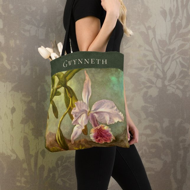 Bolsa Tote Orquídea Cattelya Brasileira Rosa com Nome Monogra (Criador carregado)