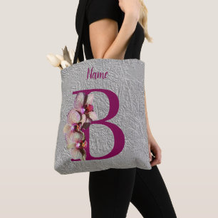 Bolsa Tote Orquídea Monograma Inicial B Elegante Personalizad