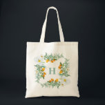 Bolsa Tote Orquídeas Aquáticas e Monograma de Kumquats<br><div class="desc">A bolsa de tote tropical perfeita neste verão. Apresenta uma estrutura floral de cor aquosa de orquídeas brancas,  kumquats e verde. Personalize adicionando seu próprio monograma. Esta bolsa de tote de monograma de orquídea será perfeita como um presente personalizado.</div>