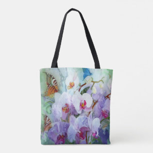 Bolsa Tote Orquídeas & borboletas da aguarela