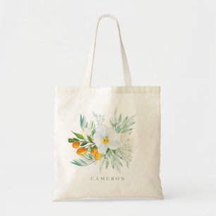 Bolsa Tote Orquídeas brancas de aquarelas e Kumquats Bridesma