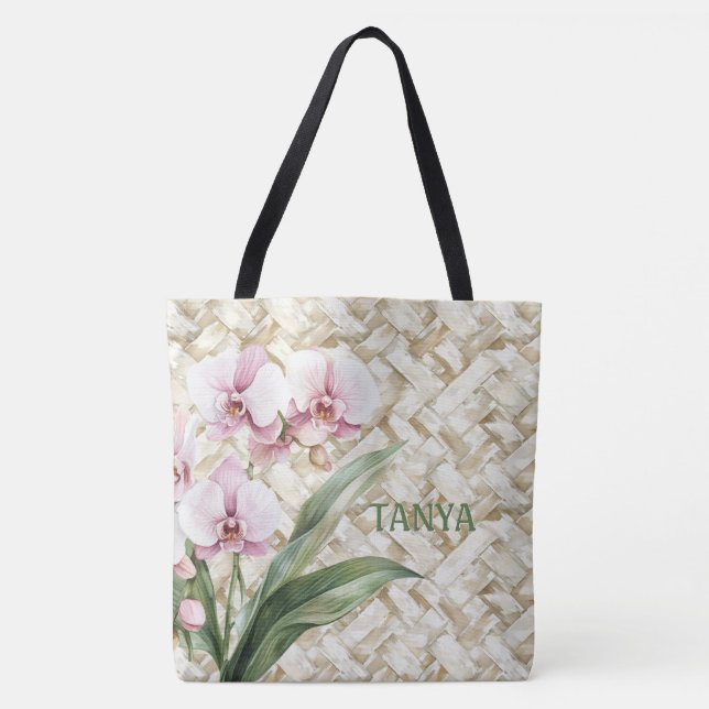 Bolsa Tote Orquídeas em Padrão Tecido | Personalizado (Frente)