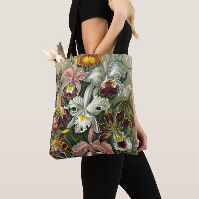 Bolsa Tote Orquídeas Ernst Haeckel, Flores Vintage da Florest (Close Up)