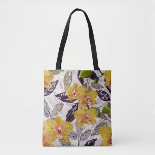 Bolsa Tote Orquídeas laranja amarelas.