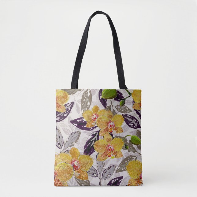 Bolsa Tote Orquídeas laranja amarelas. (Frente)