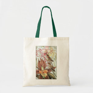 Bolsa Tote Orquídeas Tropicais, Flores e Aves Humanas Vintage