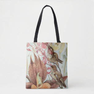 Bolsa Tote Orquídeas Tropicais, Flores e Aves Humanas Vintage