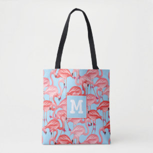 Bolsa Tote Os flamingos cor-de-rosa brilhantes no azul