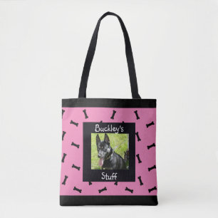 Bolsa Tote Osso de cão cor-de-rosa e preto personalizado da