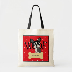Bolsa Tote Osso do cão e do ouro de Boston Terrier e bolinha