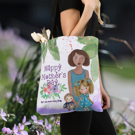 Bolsa Tote Ótima Ilustração Floral de Mãe e Crianças