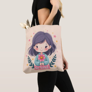 Bolsa Tote Ótima Ilustração "Seja gentil" de Kawaii - Arte In