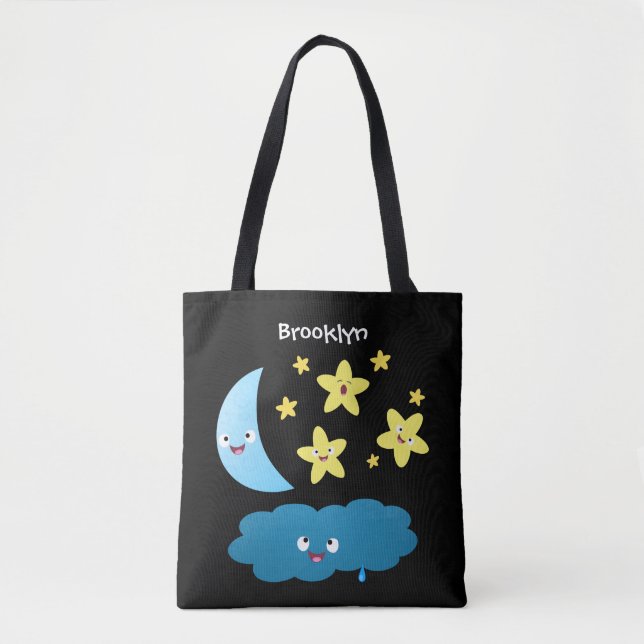 Bolsa Tote Ótimas estrelas cantoras, lua e desenhos em nuvem (Frente)
