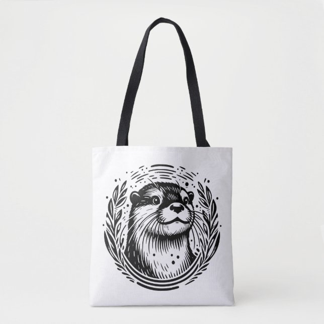 Bolsa Tote Otter Botanical Illustration (Frente)
