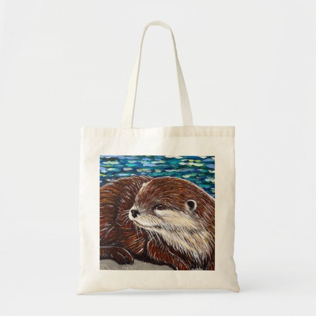 Bolsa Tote Otter sobre uma pintura de rock (Frente)