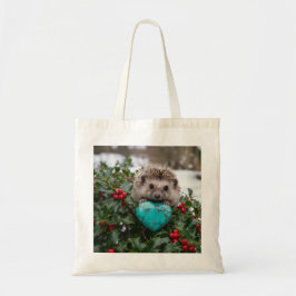 Bolsa Tote ouriço fofo de dezembro com coração turquesa