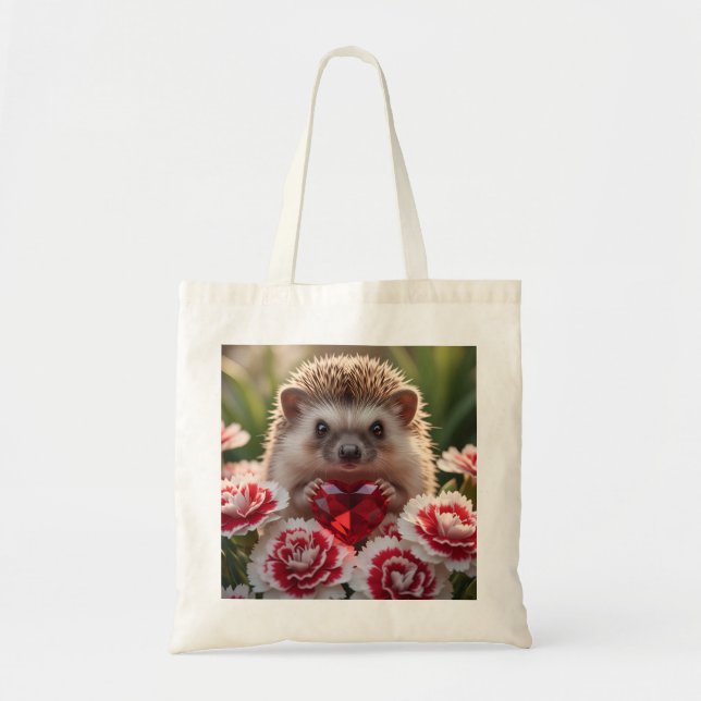Bolsa Tote ouriço fofo de janeiro com coração de granada (Frente)