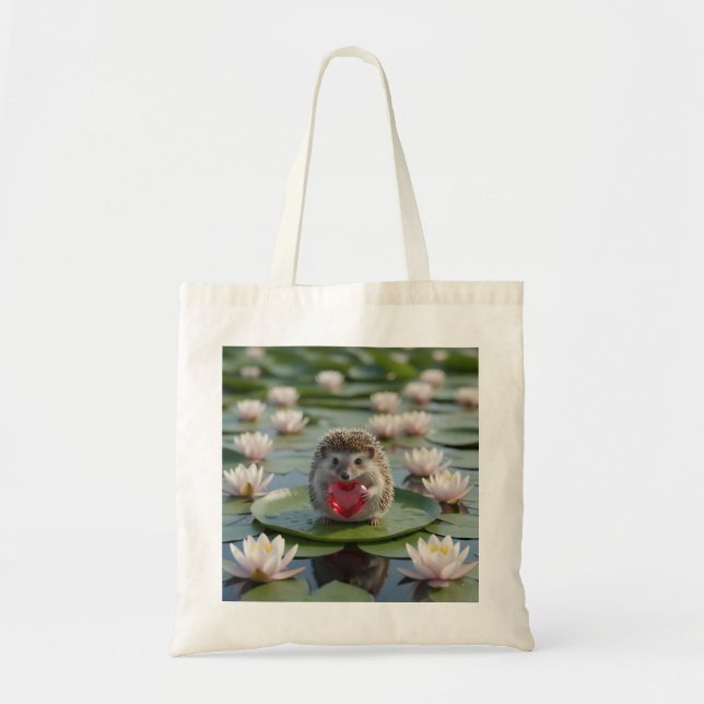 Bolsa Tote ouriço fofo de julho com coração de rubi (Frente)
