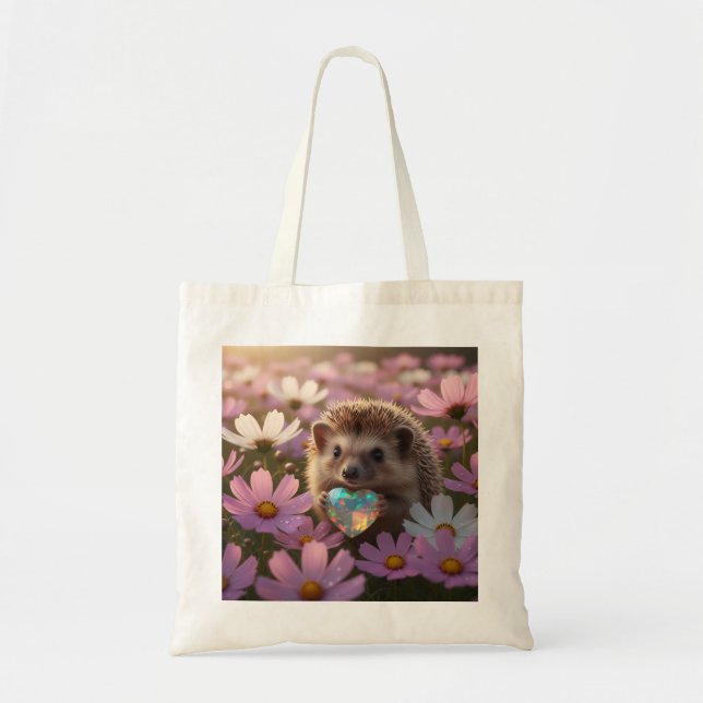 Bolsa Tote ouriço fofo de outubro com coração de opala (Frente)