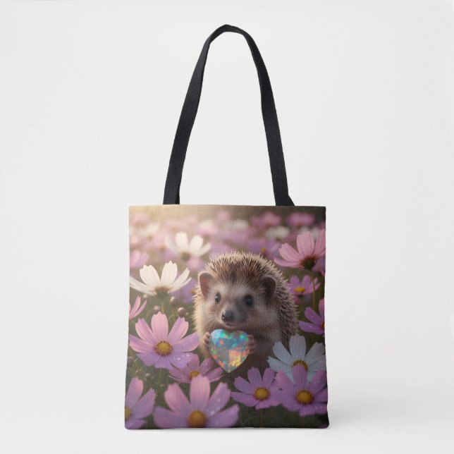 Bolsa Tote ouriço fofo de outubro com coração de opala (Frente)
