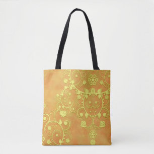 Bolsa Tote Ouro Amarelo Laranja Fancy Floral Damask